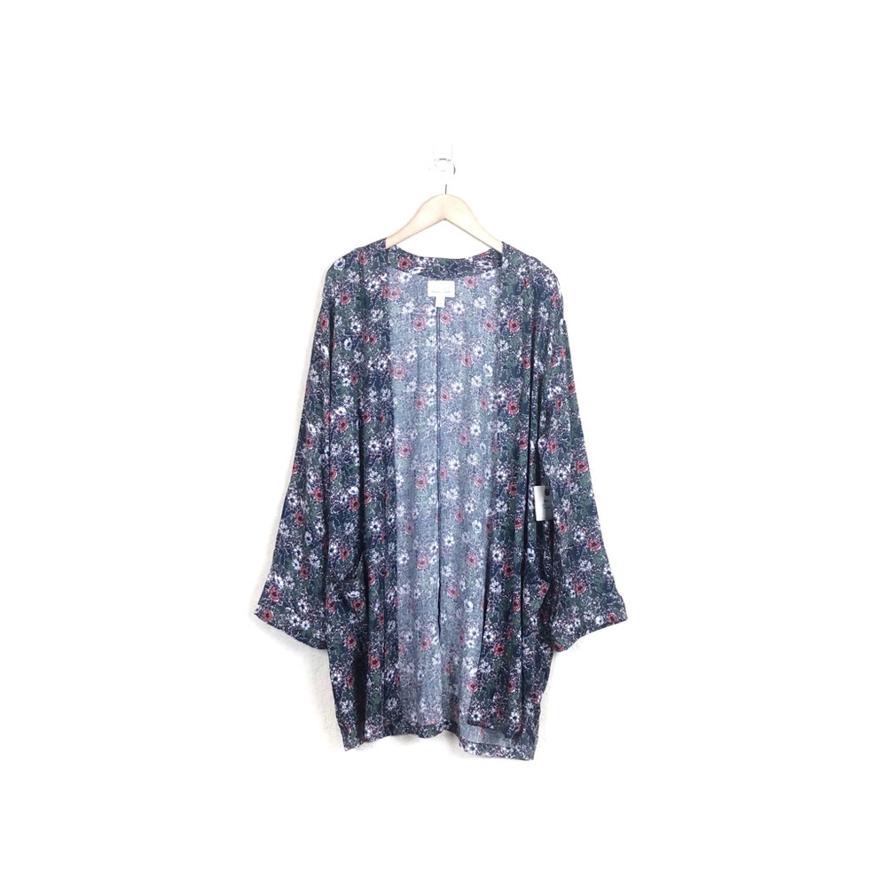 hinge • open front floral print kimono jacket